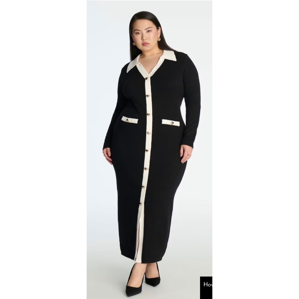 Dark Acedemia Eloquii SweetHeart Sweater Dress 18/20 Retro Preppy Black White